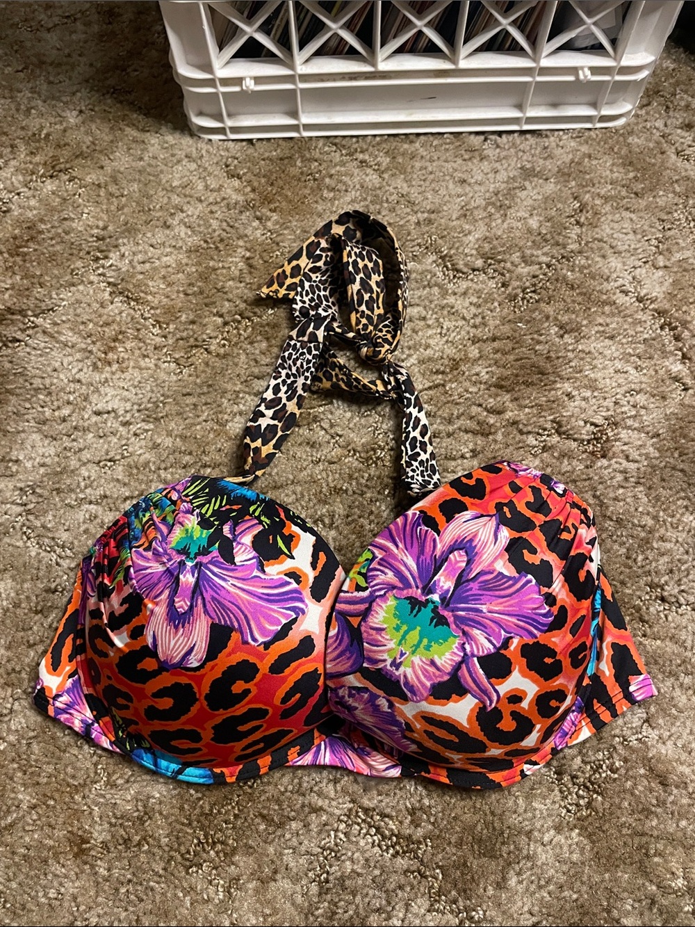 Victoria Secret‎ Swim Bikini Top 36D Bombshell Push Up Leopard Floral Adds 2 Cup